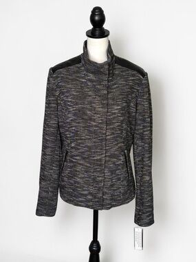 NWT Hal Rubenstein Marled Tweed Moto Jacket • Size XL • Faux Leather Shoulders